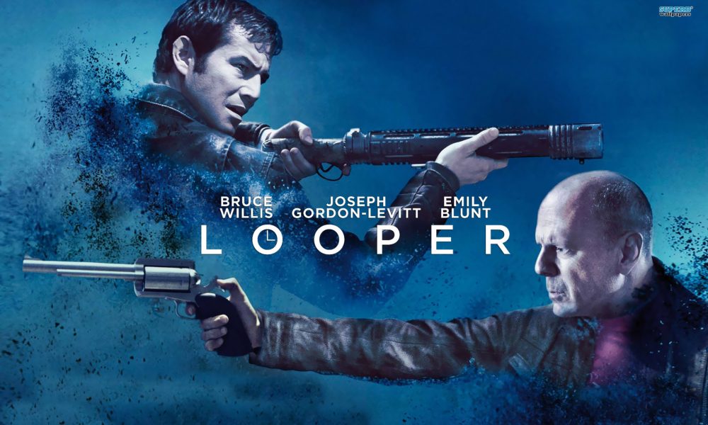 Looper: Assassinos do Futuro de Rian Johnson, Bruce Willis e Joseph Gordon-Levitt.