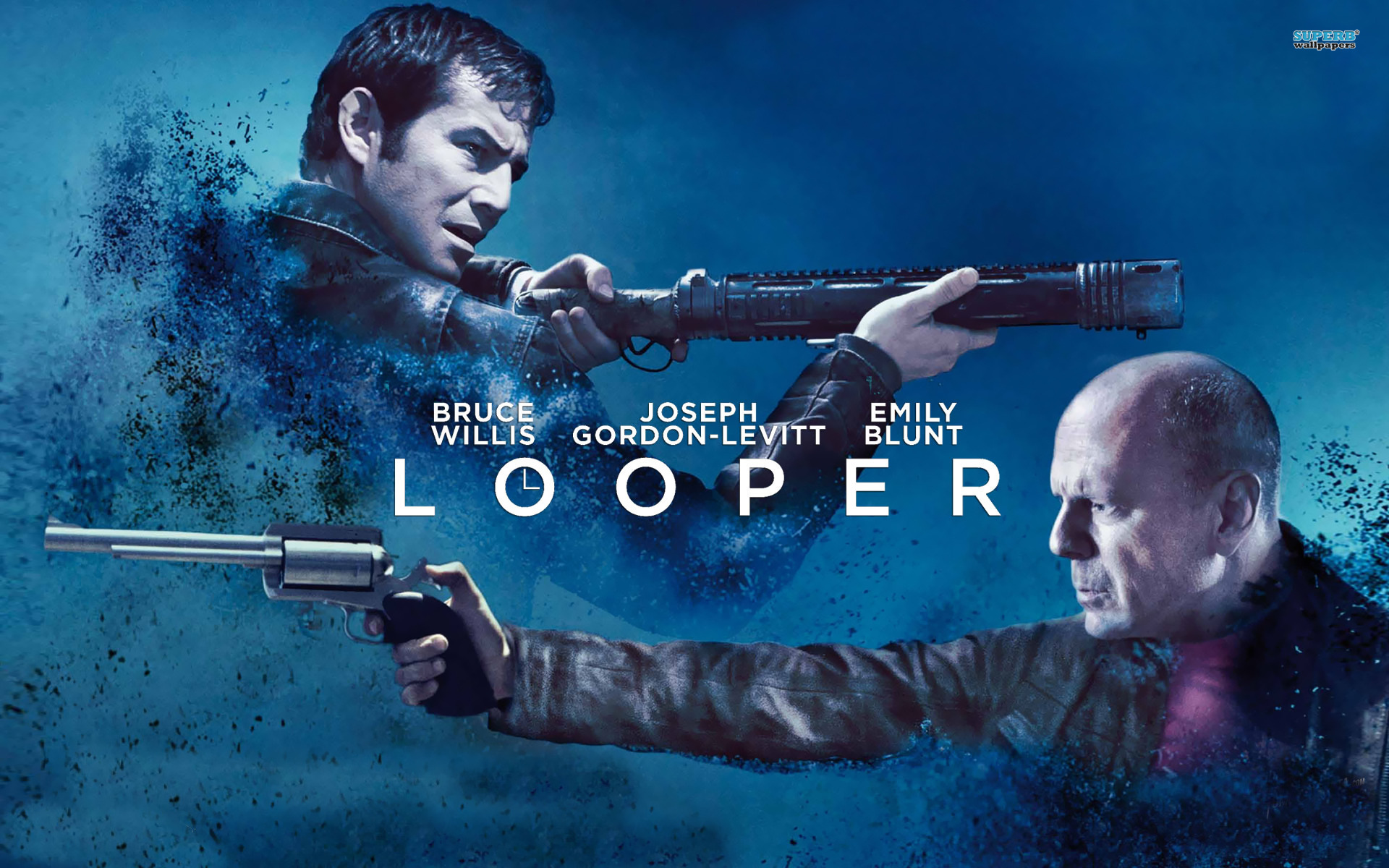 Looper: Assassinos do Futuro de Rian Johnson, Bruce Willis e Joseph Gordon-Levitt.