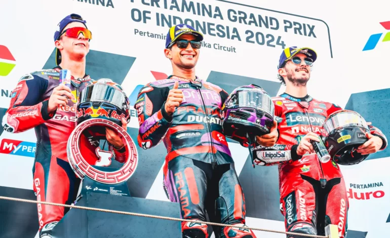 Martín supera queda na sprint e vence na Indonésia 2024 com Acosta em segundo e Bagnaia em terceiro